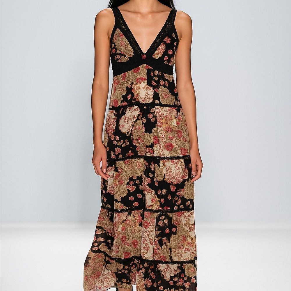 A.B.S. by Allen Schwartz Boho Patchwork Romantic Floral Lace Maxi Dress NWT SZ 6